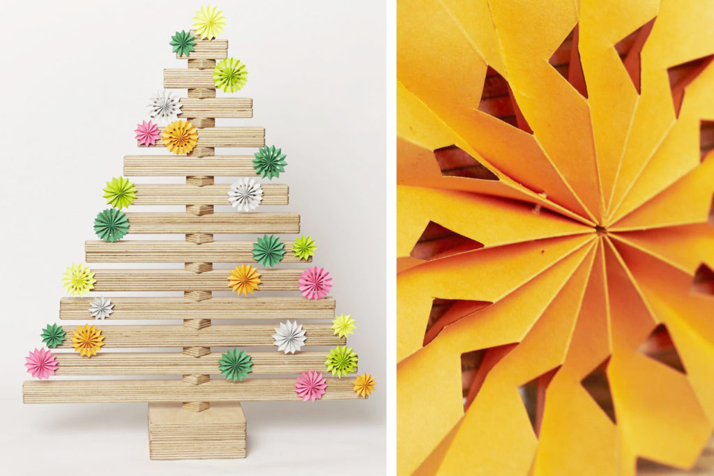 DIY Paper Flower Decoration on Wooden Christmas Tree