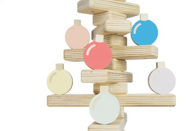 Wooden Christmas Tree Decoration with Baubles Set