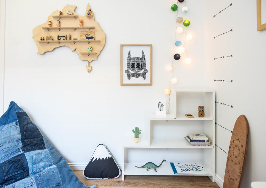 TuBu Kids styles Australia Wall Shelf in kids bedroom makeover.